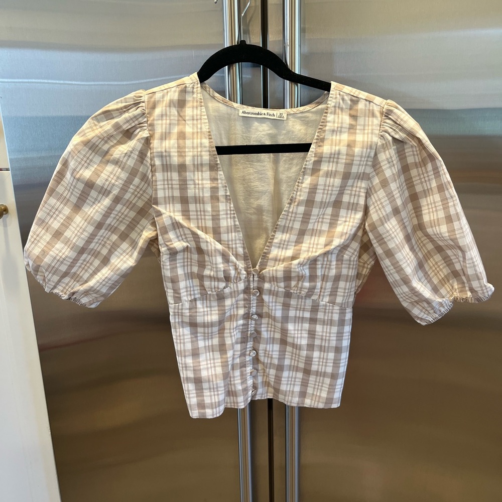 Abercrombie & Fitch Beige Plaid Blouse
